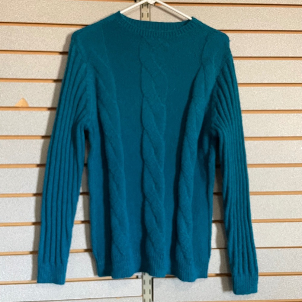 Christopher & Banks Teal Blue Cable Knit Ribbed Crew Neck Sweater Womens Medium